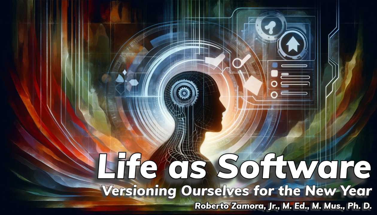 Life as Software cover: a human profile surrounded by circuits and software update symbols.